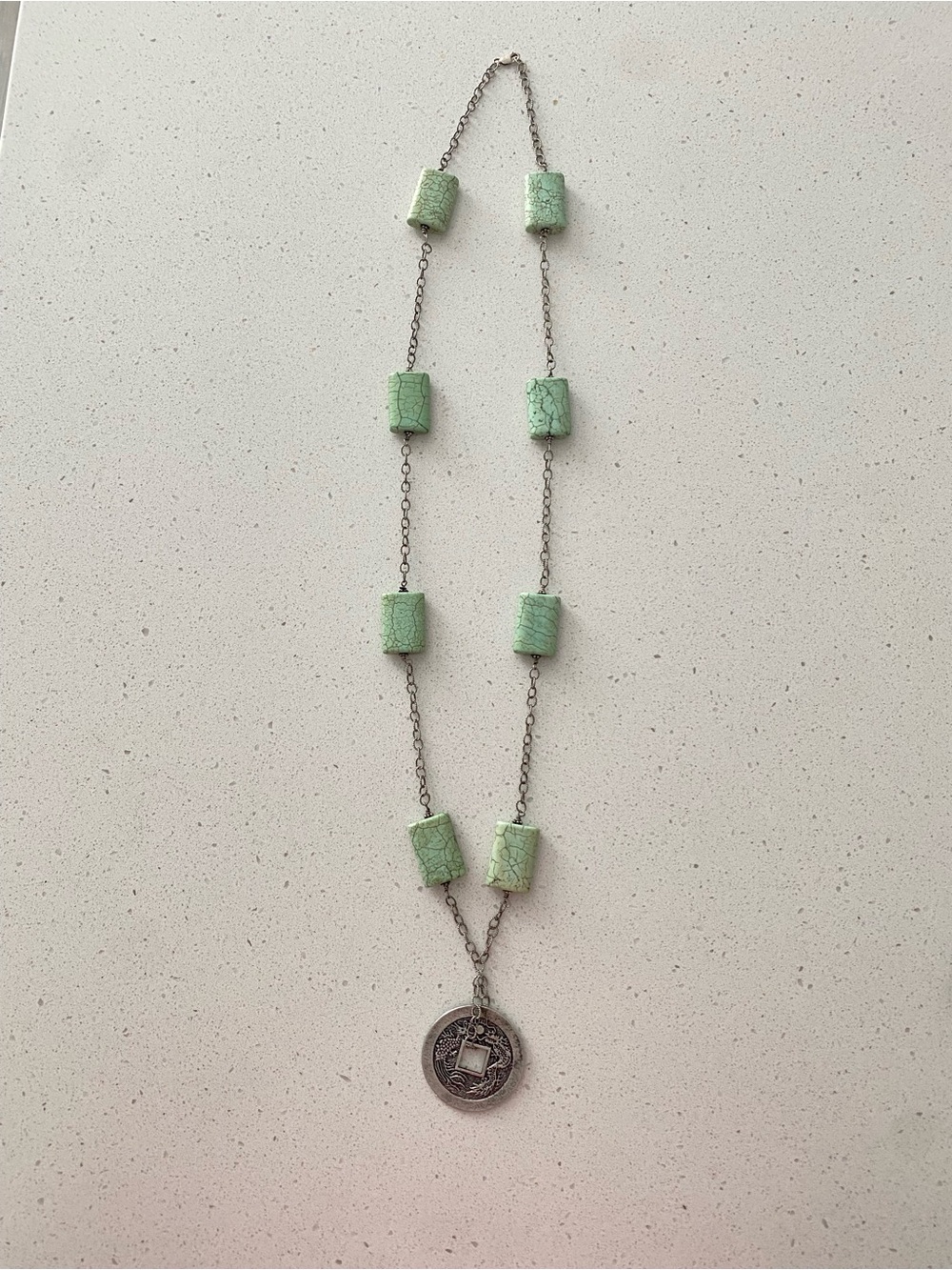 Green Beaded Pendant Necklace with -  925 silver Women's Jewelry